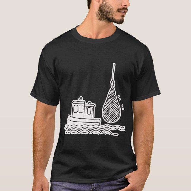 T-shirt Remorqueur près d'un filet de pêche pendu (Devant)