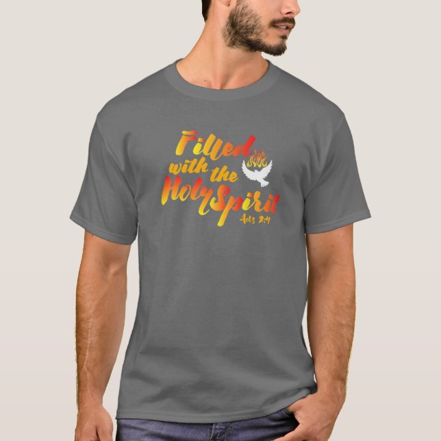 T-shirt Rempli Avec Le Saint Esprit Pentecôte Dimanche Feu (Devant)