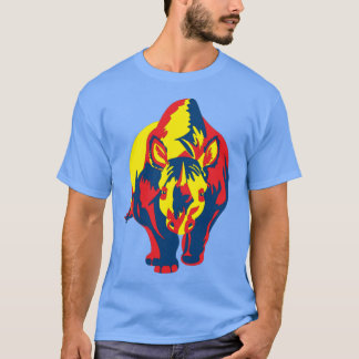 T-shirt Remplissage Rhinocéros-Bleu-Jaune-Rouge