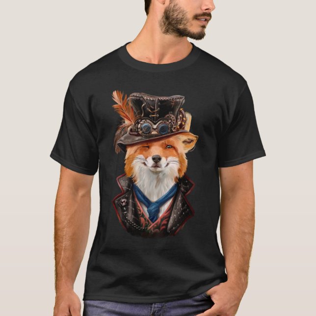 T-shirt Renard à la mouche en vêtements de steampunk. Dess (Devant)
