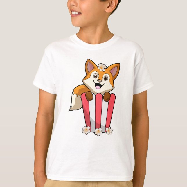 T-shirt Renard à manger avec Popcorn (Devant)