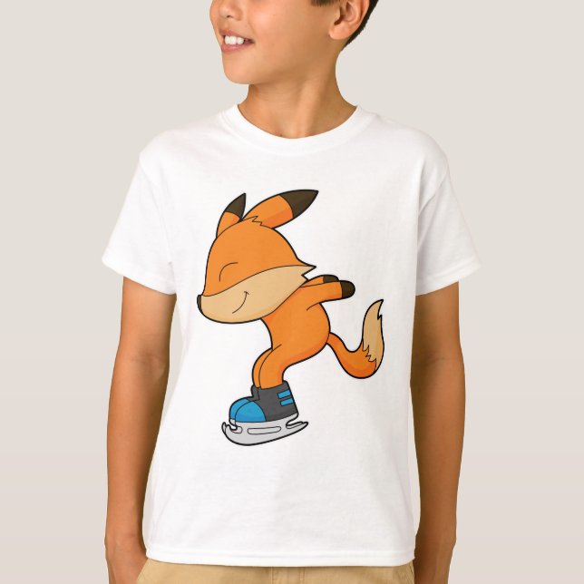 T-shirt Renard au patinage sur glace avec patins sur glace (Devant)