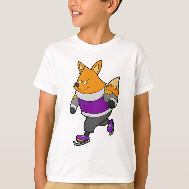 T-shirt Renard au patinage sur glace avec patins sur glace (Devant)