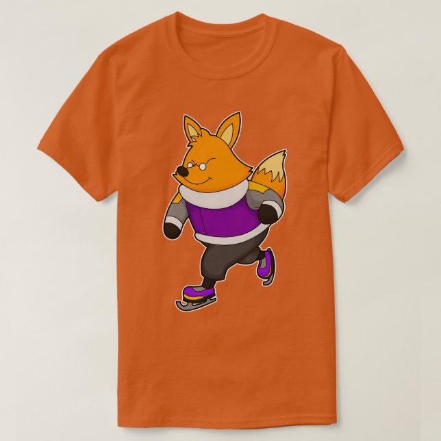 T-shirt Renard au patinage sur glace avec patins sur glace (Design devant)