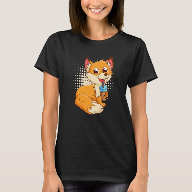 T-shirt Renard avec bubbel thé bubbeltea fox enfants (Devant)