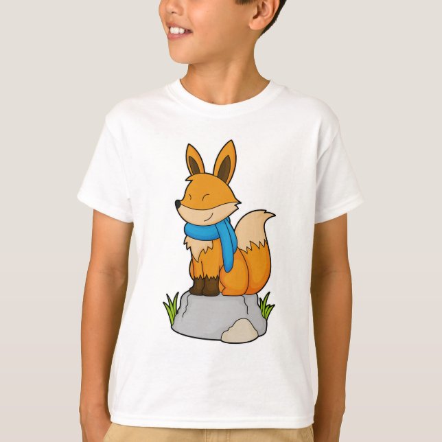 T-shirt Renard avec Écharpe sur Rocher (Devant)