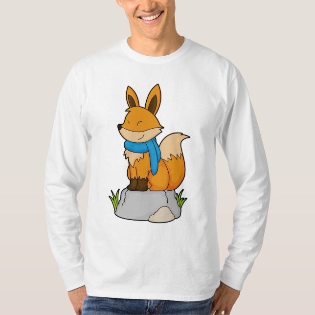 T-shirt Renard avec Écharpe sur Rocher (Devant)