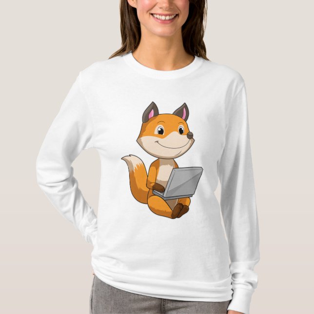 T-shirt Renard avec ordinateur portable (Devant)