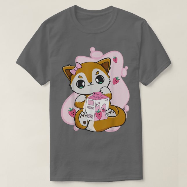 T-shirt Renard Boissons Lait Fraise Thé Bubble Pour Boba L (Design devant)