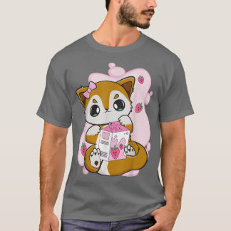 T-shirt Renard Boissons Lait Fraise Thé Bubble Pour Boba L