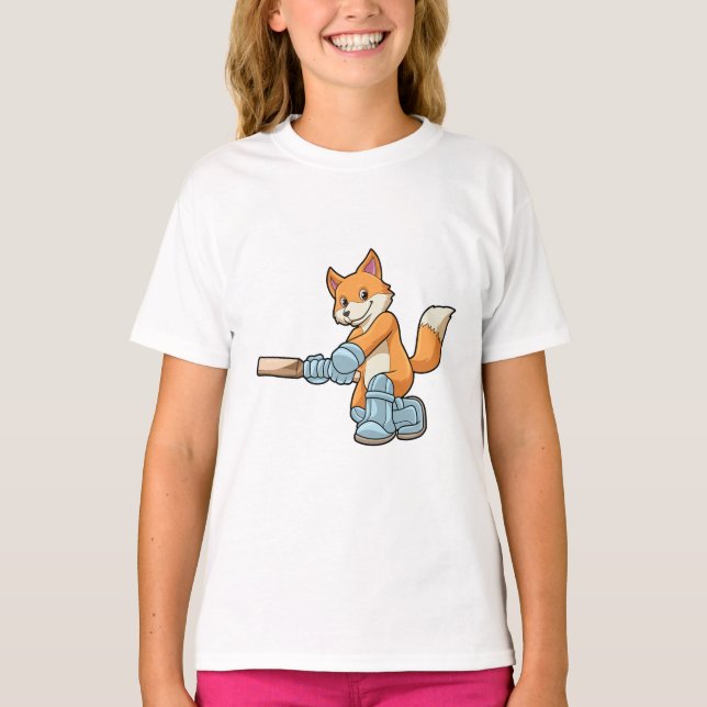 T-shirt Renard comme batteur avec chauve-souris de cricket (Devant)