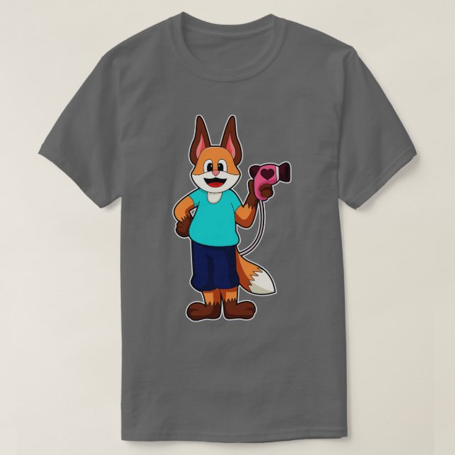 T-shirt Renard comme coiffeur avec sèche-cheveux (Design devant)