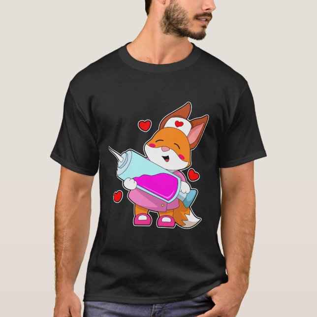 T-shirt Renard comme infirmière avec seringue (Devant)