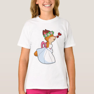 T-shirt Renard comme mariée avec robe de mariée et couronn