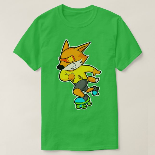 T-shirt Renard comme patineur avec Roller skates 1 (Design devant)