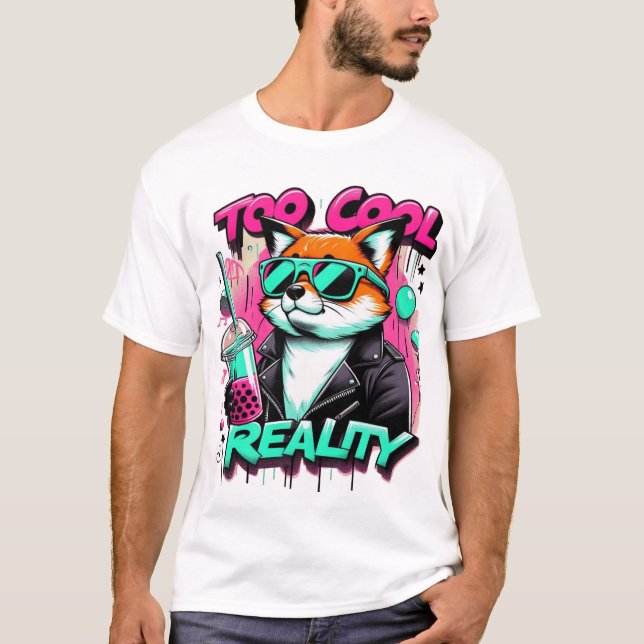 T-shirt Renard cool avec lunettes de soleil et thé à bulle (Devant)