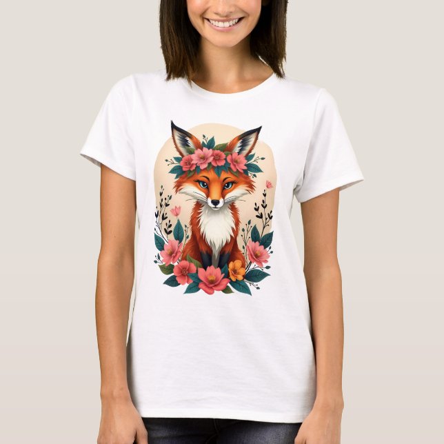 T-shirt Renard de Boho Whimsical avec forêt de Couronne Fl (Devant)