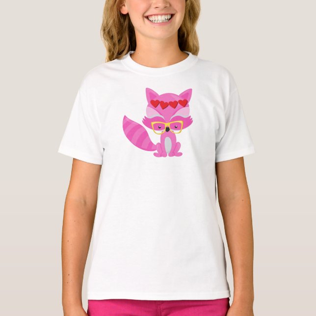 T-shirt Renard de la Saint Valentin, Renard rose, Lunettes (Devant)