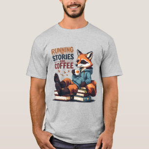 T-shirt Renard détendu avec café - Amateurs de livres cosy
