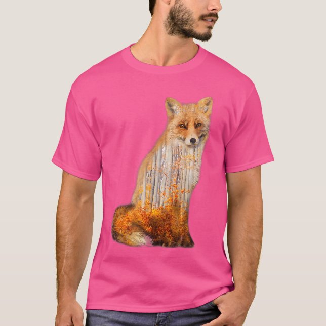 T-shirt Renard Double Exposition Arbres d'automne Beau Wil (Devant)