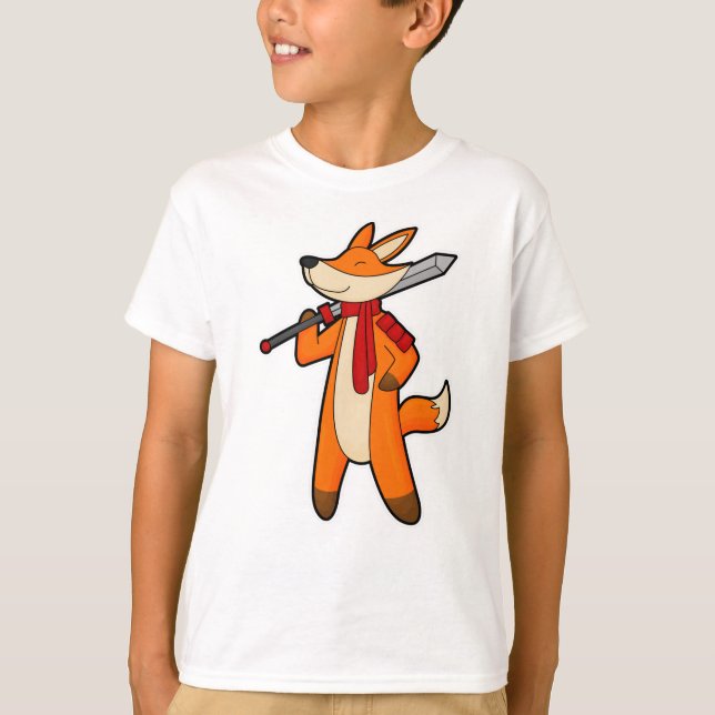 T-shirt Renard en guerrier avec épée et écharpe (Devant)