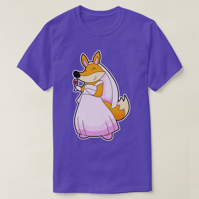 T-shirt Renard en mariée avec verre de vin rouge (Design devant)
