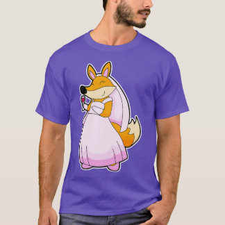 T-shirt Renard en mariée avec verre de vin rouge