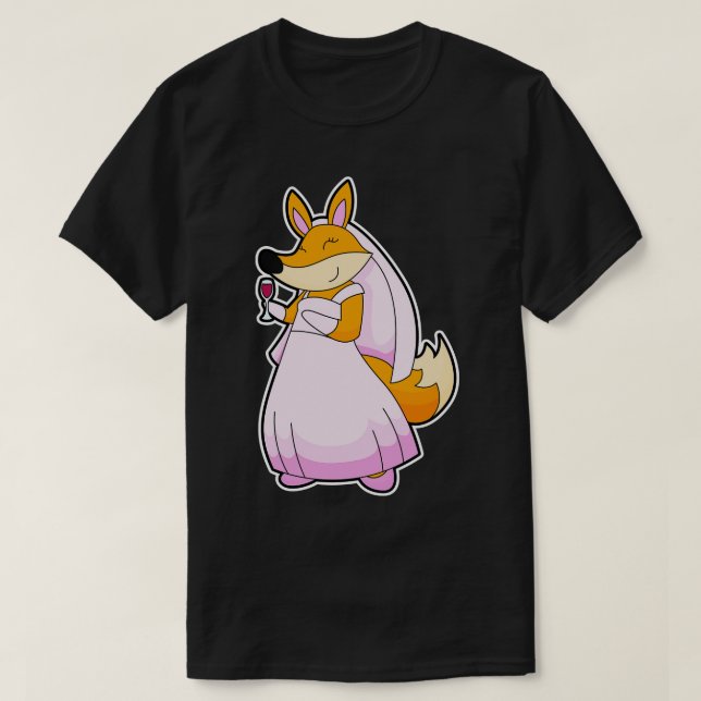 T-shirt Renard en mariée avec verre de vin rouge (Design devant)