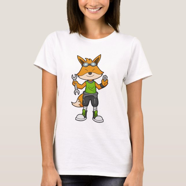 T-shirt Renard en mécanicien avec clé & écrou (Devant)