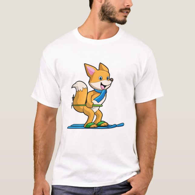 T-shirt Renard en ski avec des pôles de ski (Devant)
