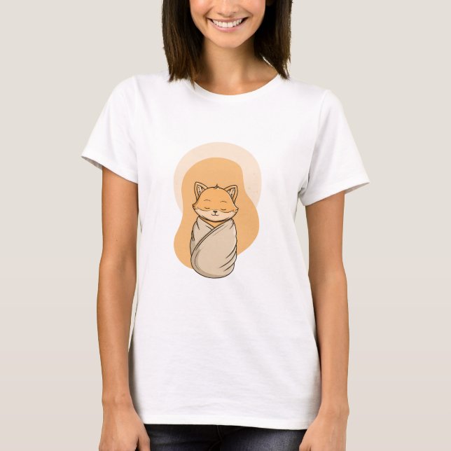T-shirt Renard Endormi Enveloppé dans une Couverture (Devant)