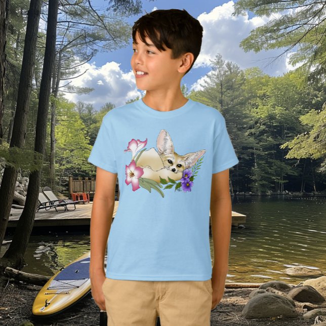 T-shirt Renard Fennec Fleurs Rose Violet Mignon Bleu Botan (Créateur téléchargé)