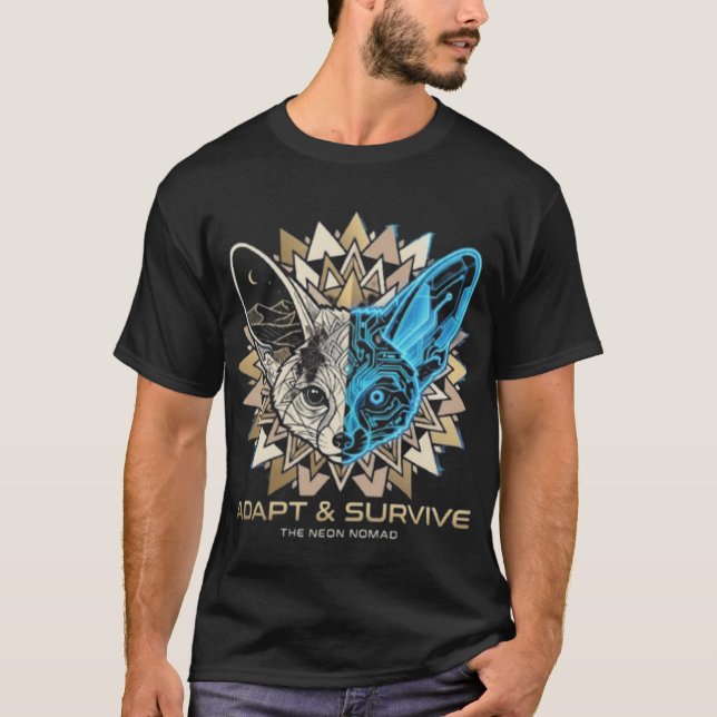 T-shirt Renard Fennec Géométrique Cyberpunk (Devant)