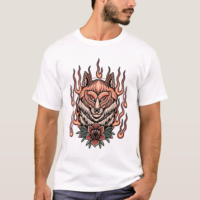 T-shirt Renard flamboyant avec tatouage rose (Devant)