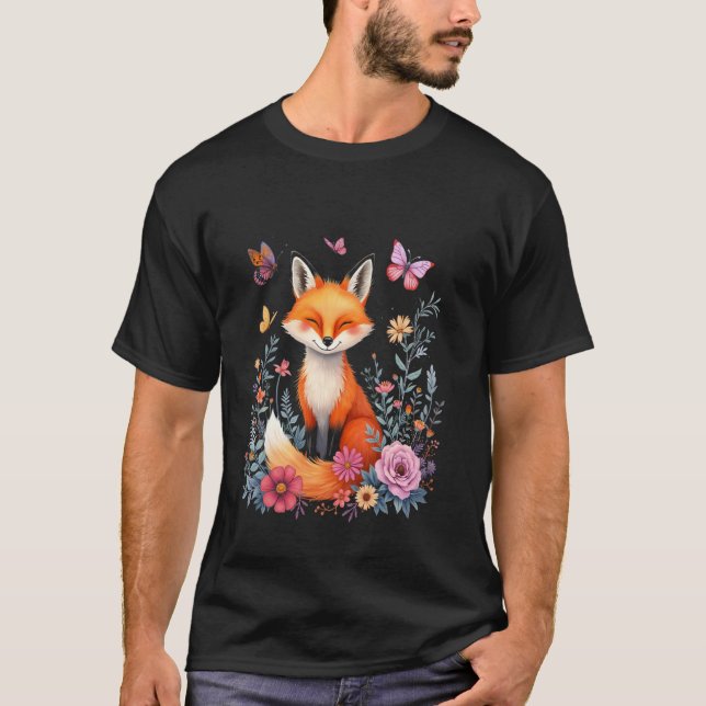 T-shirt Renard fleurs papillon (Devant)