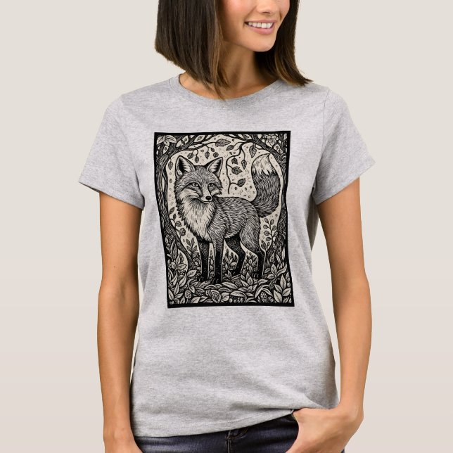 T-shirt Renard Gravé sur Bois Vintage (Devant)