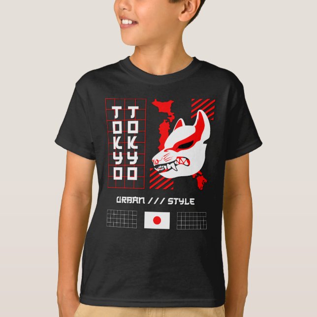 T-shirt Renard Kitsune Ville de Tokyo (Devant)