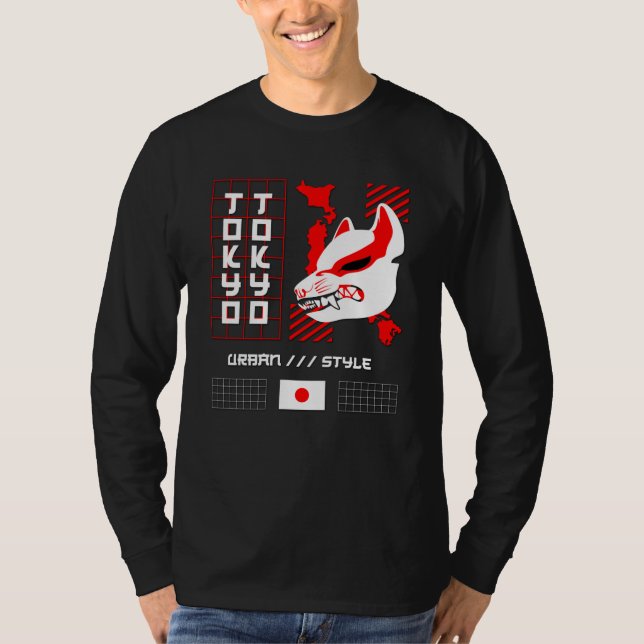 T-shirt Renard Kitsune Ville de Tokyo (Devant)