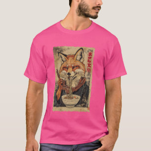 T-shirt Renard mangeant des nouilles Ramen japonais Woodbl