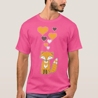 T-shirt Renard mignon Avec Les Coeurs J'Aime Les Renards