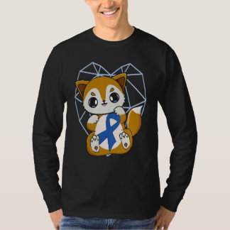 T-shirt Renard Mignon Avec Ruban Bleu Pour Sensibilisation
