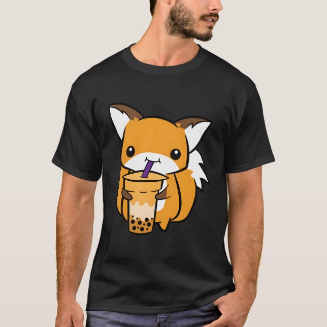 T-shirt Renard mignon Avec Thé À Bulle (Devant)