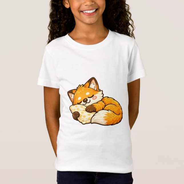 T-Shirt Renard Mignon Endormi au Lit (Devant)