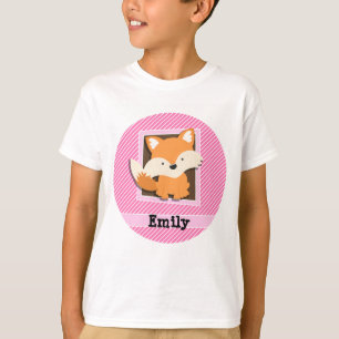 T-shirt Renard mignon sur bandes rose et blanche