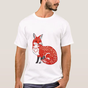 T-shirt Renard nordique avec Motifs feuille