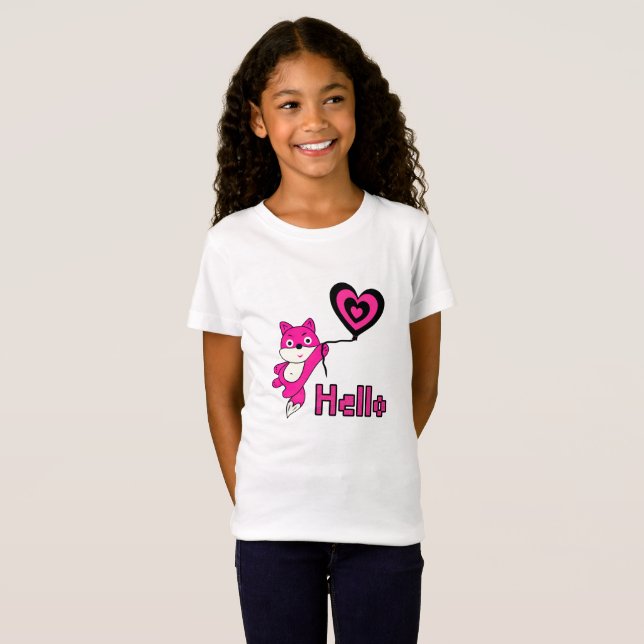 T-Shirt Renard rose avec coeur (Devant entier)