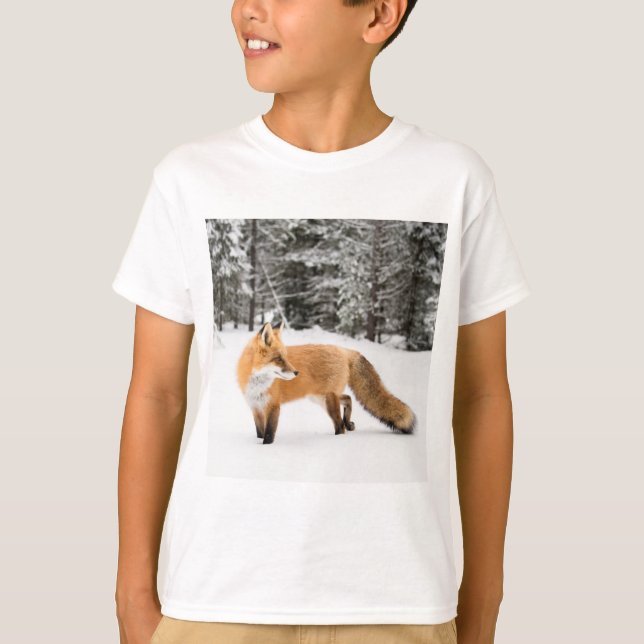 T-shirt Renard rouge en neige blanche (Devant)
