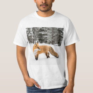 T-shirt Renard rouge en neige blanche