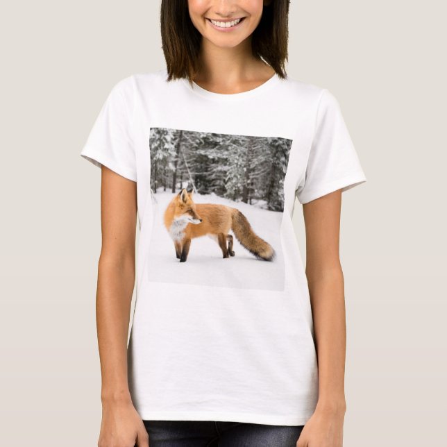 T-shirt Renard rouge en neige blanche (Devant)