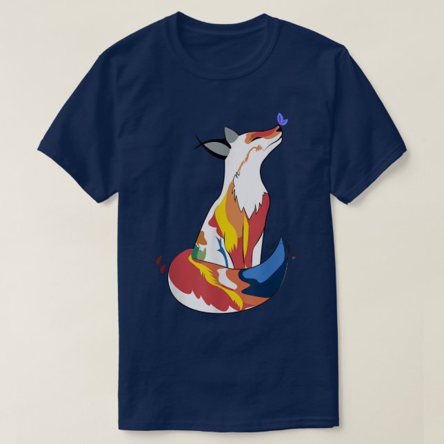 T-Shirt Renard Rouge Et Papillon Mignonne (Design devant)